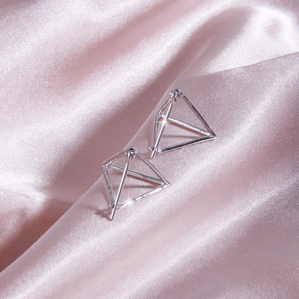 Simple Geometric Triangle Sterling Silver Stud Ea… - image 3